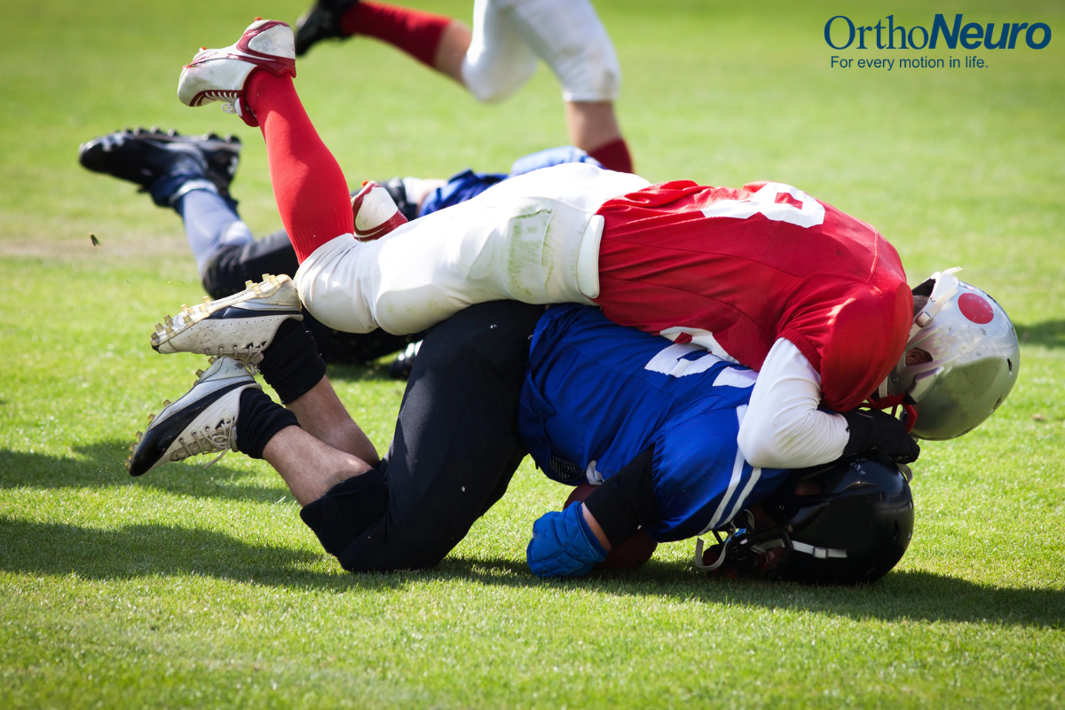 A tackle during a football game in Columbus, Ohio.
